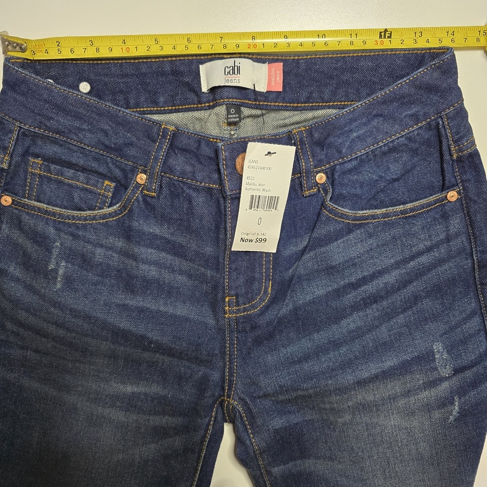 Cabi Malibu Jean Women's 0 Dark Authentic Wash Straight Leg Long Inseam‎ NWT - Picture 8 of 16